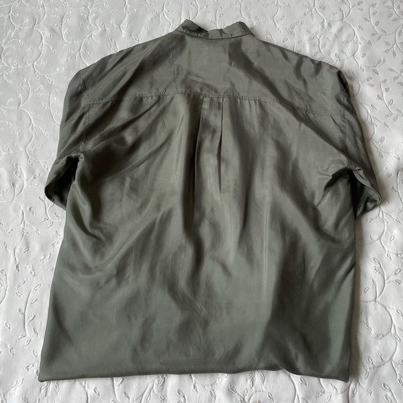 olive green vintage silk button collared shirt - Picture 3 of 5